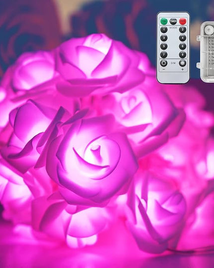 30 LED Pink Lights Valentines Day Decorations, Valentines Day Gifts 10.3Ft 8 Modes Rose Lights String Battery Operated with Remote Flower Lights for Bedroom Wedding Party Mothers Day Christmas Decor - LeafyLoom