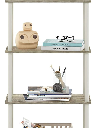 Furinno Turn-N-Tube 4-Tier Multipurpose Shelf Display Rack, Round Tubes, Sonoma Oak/White - LeafyLoom