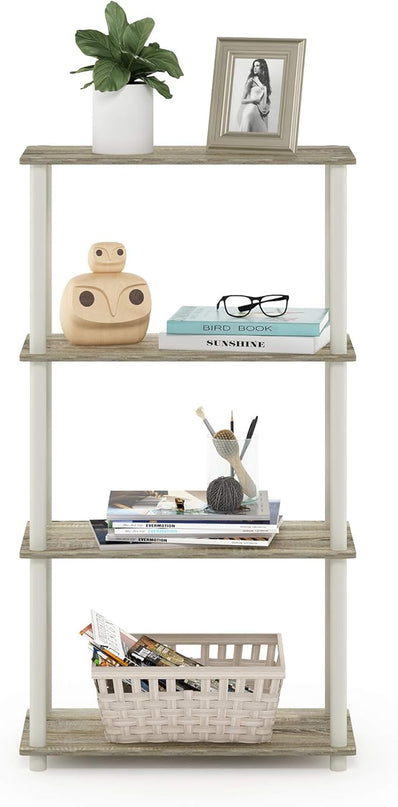 Furinno Turn-N-Tube 4-Tier Multipurpose Shelf Display Rack, Round Tubes, Sonoma Oak/White - LeafyLoom