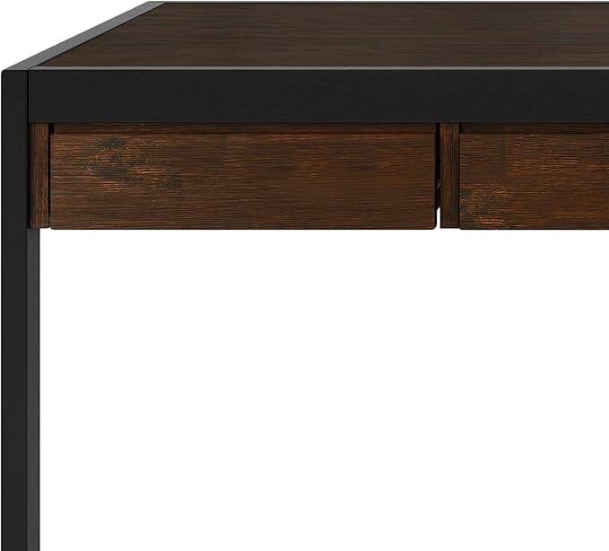 SIMPLIHOME Erina SOLID WOOD and Metal Modern Industrial 60 inch Wide Home Office Desk, Writing Table, Workstation, Study Table Furniture in Farmhouse Brown with 2 Drawers - LeafyLoom