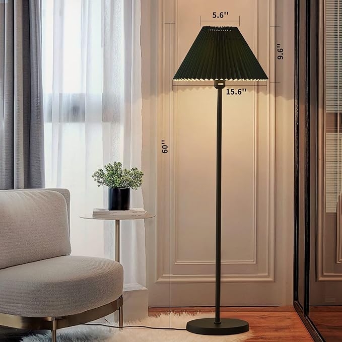 Modern Elegant Black Pole Floor Lamp Simple Design Tall Lamp with Dark Green Shade Standing Lamp with LED Bulb for Living Room and Bedroom - LeafyLoom