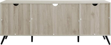 Walker Edison Saxon Mid Century Modern Glass Shelf TV Stand for TVs up to 65 Inches, 60 Inch, Birch - LeafyLoom