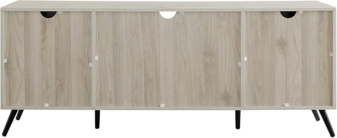 Walker Edison Saxon Mid Century Modern Glass Shelf TV Stand for TVs up to 65 Inches, 60 Inch, Birch - LeafyLoom