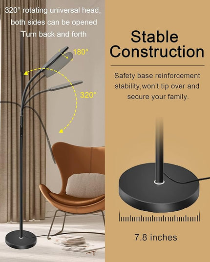 Modern LED Floor Lamp Bright 18W sofa reading Lamps Estheticians' Light for Lash Extensions,Dimmable Modern Standing Light,Adjustable Gooseneck Task Lighting for Living Room Bedroom Office - LeafyLoom