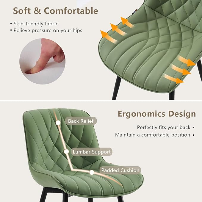 YOUNUOKE Dining Chairs Set of 2 Mid Century Modern Kitchen Chair Comfortable Upholstered Faux Leather Dinner Chairs for Kitchen Dining Room, Olive - LeafyLoom