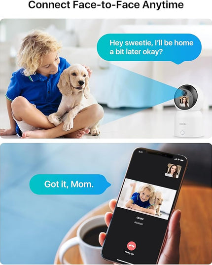 ZOSI 4MP 2 Way Video Security Camera, C519M 360° View Baby/Pet Dog Monitor, 2.5K Plug-in 2.4G/5G Dual-Band WiFi Smart Home Indoor Cam,One-Touch Call,Human Detection,Pan/Tilt,Cloud & SD Card Storage ZOSI
