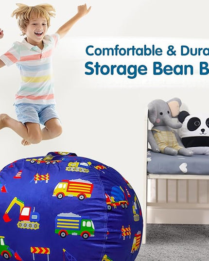 Lukeight Stuffed Animal Storage Bean Bag Chair Cover for Kids, Zipper Beanbag Chair Cover for Organizing Toddler & Kids' Rooms Plush Toys (Excavator Velvet, X-Large) - LeafyLoom