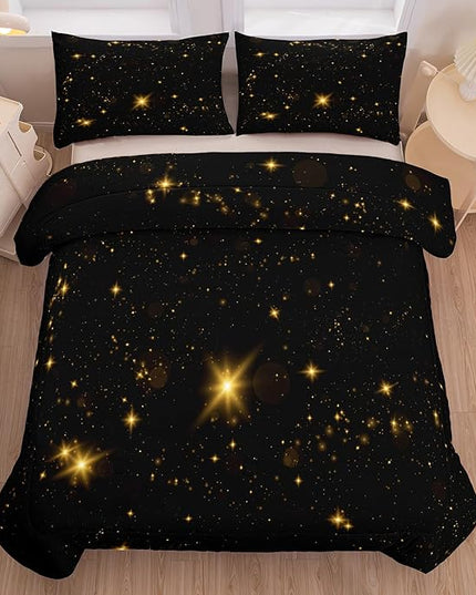 Tailor Shop Glitter Comforter Sets King Size Black and Glod Comforter Sets for Kids Boys Teens Star Glitter Bedding Sets Twinkle Starlight Comforter Sets with 1 Comforter 1 Pillowcases - LeafyLoom