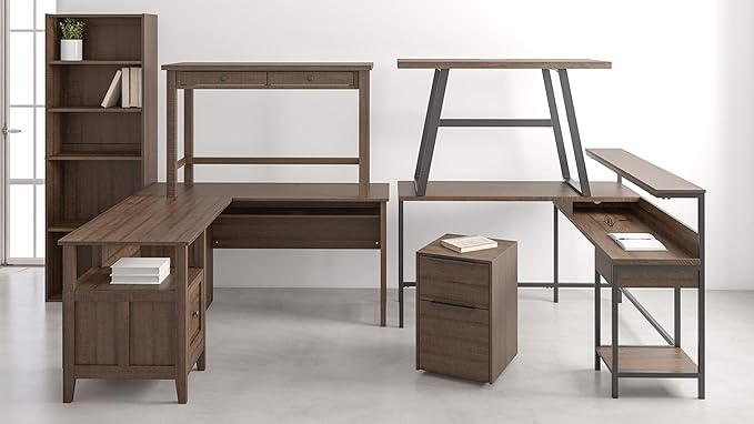 Signature Design by Ashley Camiburg Modern Home Office Writing Desk with Drawers, Warm Brown - LeafyLoom