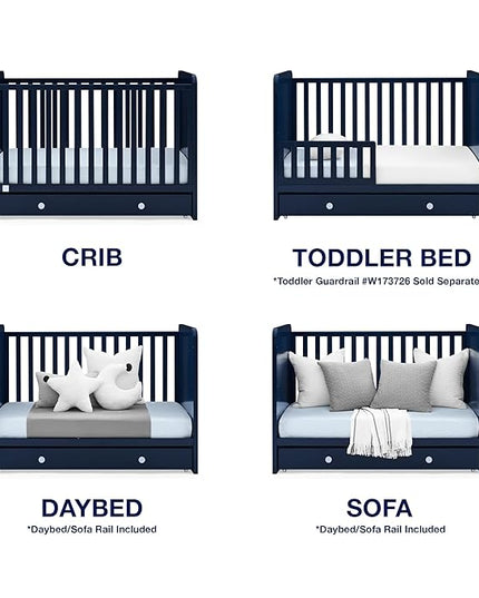 babyGap by Delta Children Graham 4-in-1 Convertible Crib with Storage Drawer TrueSleep Crib and Toddler Mattress (Bundle), Navy/Light Blue - LeafyLoom