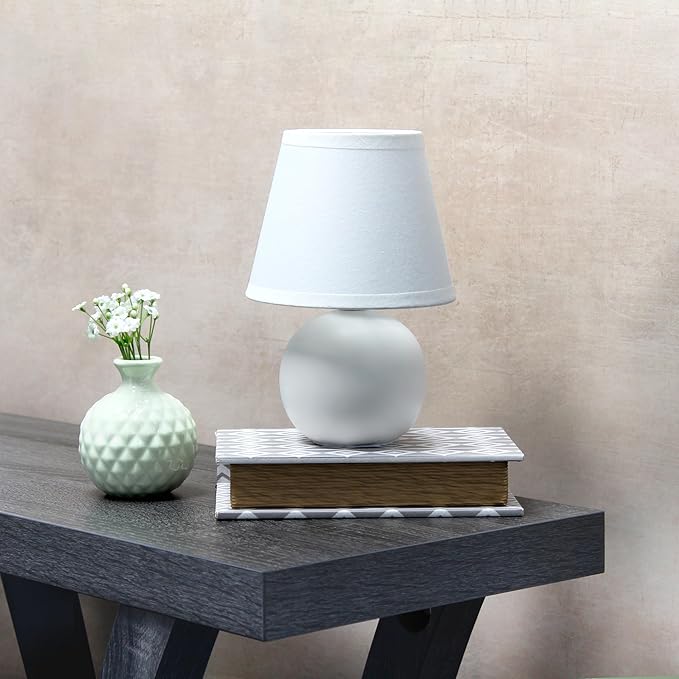 Simple Designs LT2008-OFF Mini Ceramic Globe Table Lamp, Off White - LeafyLoom