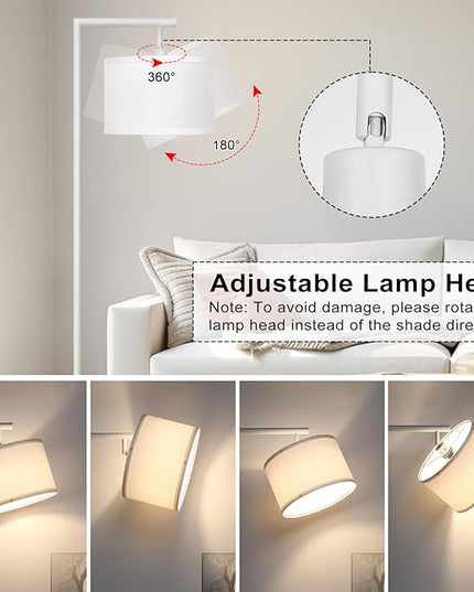 Boncoo Floor Lamp, Floor Lamps for Living Room with Adjustable Silk Shade, Stepless Modern Dimmable Floor Lamp, LED Standing Lamp for Bedroom Office Dorm Room, 9W Bulb Included-White - LeafyLoom