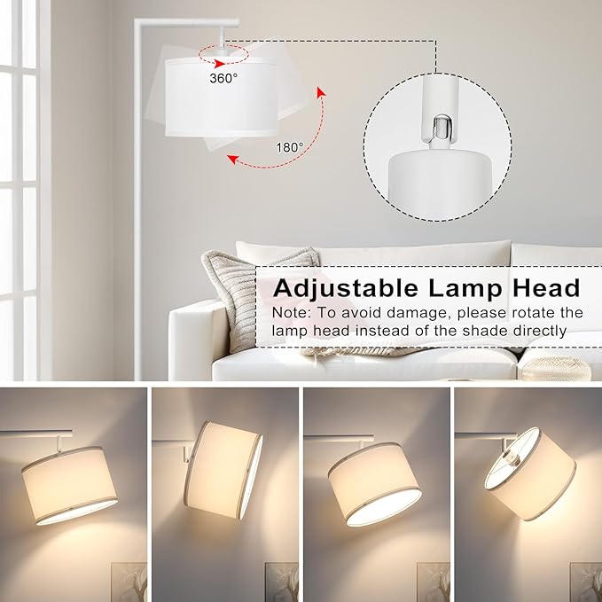 Boncoo Floor Lamp, Floor Lamps for Living Room with Adjustable Silk Shade, Stepless Modern Dimmable Floor Lamp, LED Standing Lamp for Bedroom Office Dorm Room, 9W Bulb Included-White - LeafyLoom