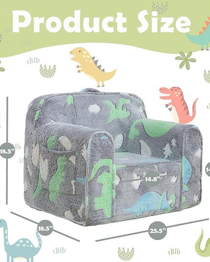 Comfy Toddler Chair Kids Chair,Toddler Foam Chair,Kids Armchair Toddler Couch Baby Kids Sofa Reading Chair with Glow in The Dark(Glow Dino) - LeafyLoom