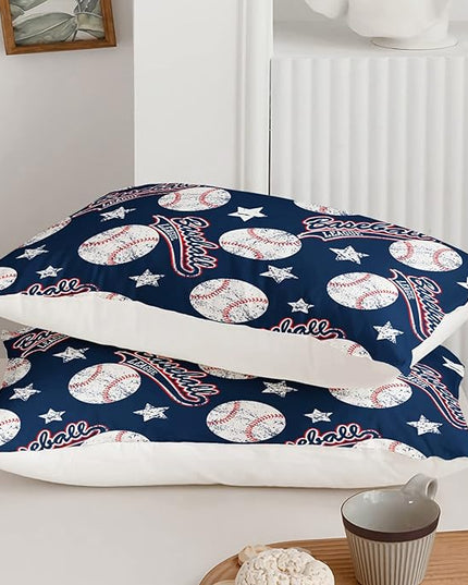 3D Baseballs Comforter Full Size,Blue Baseball Kids Comforter Set,3Pcs Bedding Set Printed Comforter with 2 Pillowcases,Down Alternative,Soft and Lightweight,for All Seasons - LeafyLoom