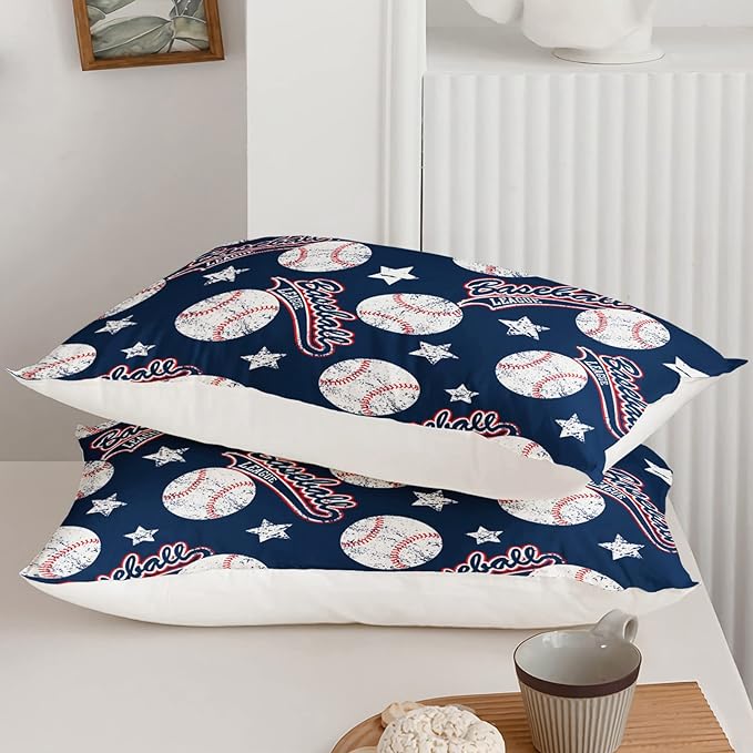 3D Baseballs Comforter Full Size,Blue Baseball Kids Comforter Set,3Pcs Bedding Set Printed Comforter with 2 Pillowcases,Down Alternative,Soft and Lightweight,for All Seasons - LeafyLoom