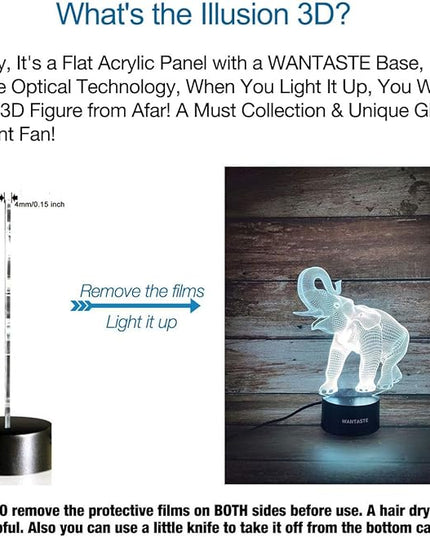 Elephant 3D Night Light for Boys Girls Room, Bedside Lamp Toys Decor Gifts for Kids Baby, 7 Colors Changing Nightlight with Smart Control - LeafyLoom