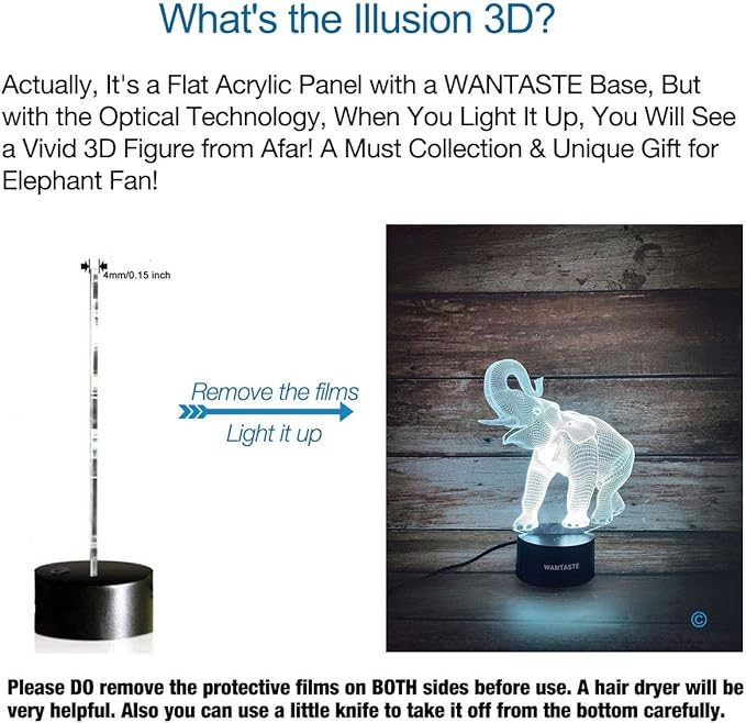 Elephant 3D Night Light for Boys Girls Room, Bedside Lamp Toys Decor Gifts for Kids Baby, 7 Colors Changing Nightlight with Smart Control - LeafyLoom