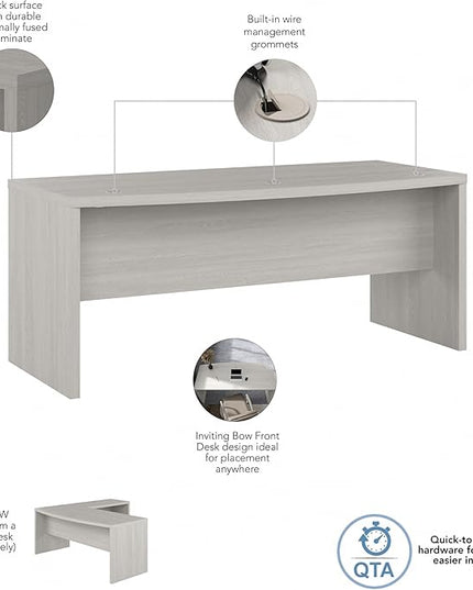 Bush Business Furniture Echo Bow Front Desk, 72W, Gray Sand - LeafyLoom