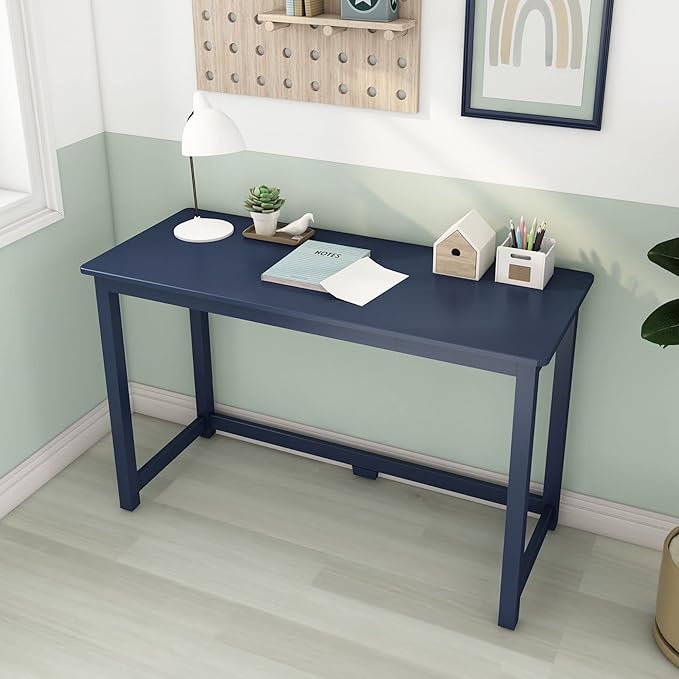 Max & Lily Solid Wood Desk, 47 Inches, Blue - LeafyLoom