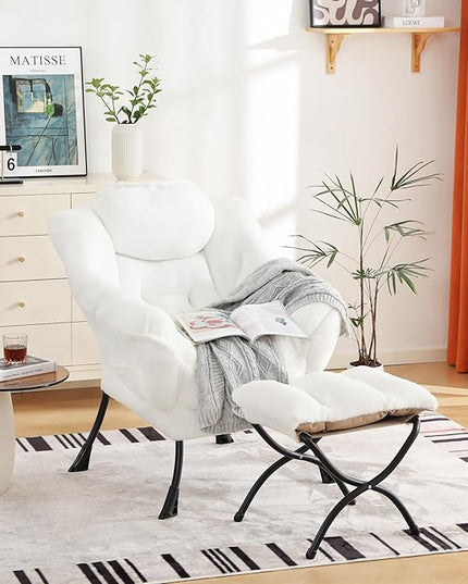 Cozy Lazy Chair and Ottoman, Large Contemporary Accent Lounge Chair Set, Leisure Upholstered Reading Armchair for Bedroom, Living Room, Dorm Rooms, Office - LeafyLoom