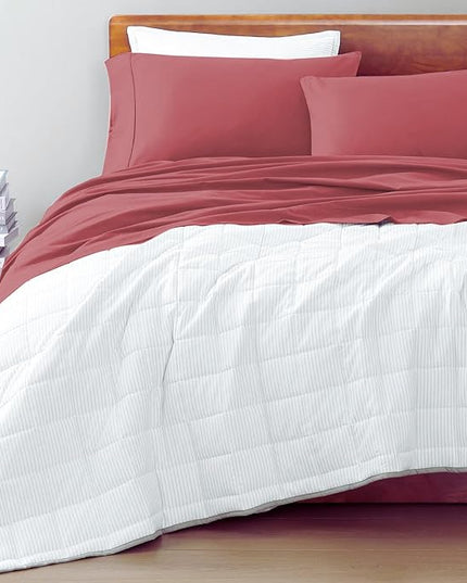 LANE LINEN 100% Organic Cotton Twin Bed Sheet Set, 3 Pc Twin Size Sheets Set, Soft & Breathable Twin Sheet Set Boys, Hotel Style Bedding Sheets & Pillowcases, 15" Deep Twin Fitted Sheet - Mineral Red - LeafyLoom