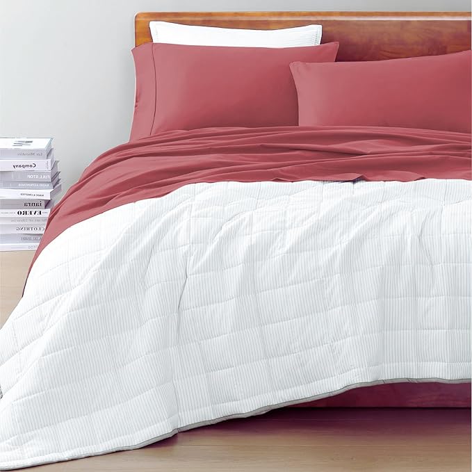LANE LINEN 100% Organic Cotton Twin Bed Sheet Set, 3 Pc Twin Size Sheets Set, Soft & Breathable Twin Sheet Set Boys, Hotel Style Bedding Sheets & Pillowcases, 15" Deep Twin Fitted Sheet - Mineral Red - LeafyLoom