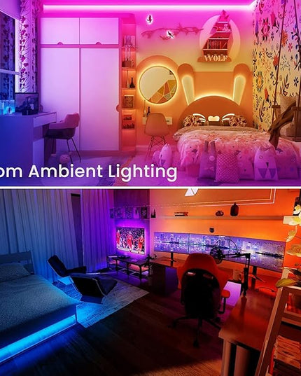 TJOY 130ft Bluetooth LED Strip Lights, RGB Color Changing, Music Sync, App Control, Indoor Usage, 5050 SMD, 2 Rolls, for Bedroom Kitchen TV Party (APP+Remote +Mic) TJOY