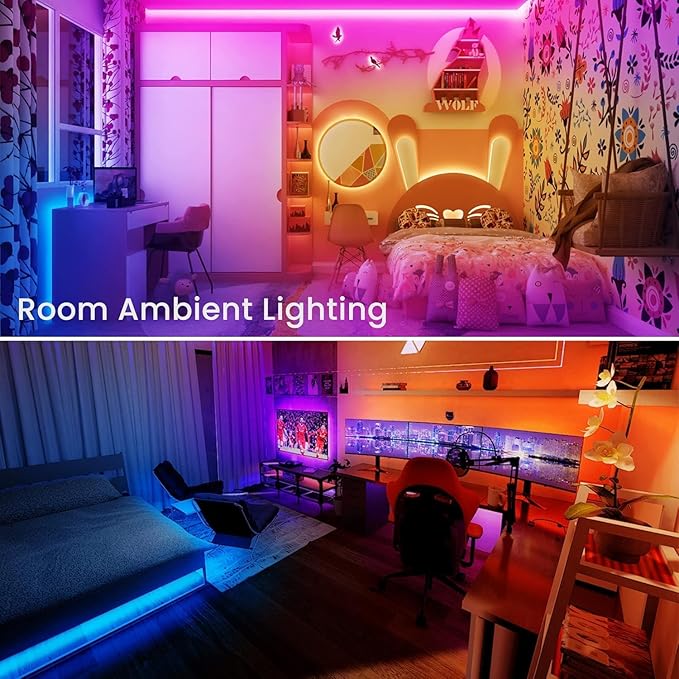 TJOY 130ft Bluetooth LED Strip Lights, RGB Color Changing, Music Sync, App Control, Indoor Usage, 5050 SMD, 2 Rolls, for Bedroom Kitchen TV Party (APP+Remote +Mic) TJOY
