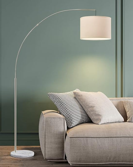 Oneach Modern Arc Floor Lamp for Living Room Arching Hanging Lamp Shade Over The Couch for Reading Bedroom Office Brushed Steel Arch Standing Floor Light Silver - LeafyLoom