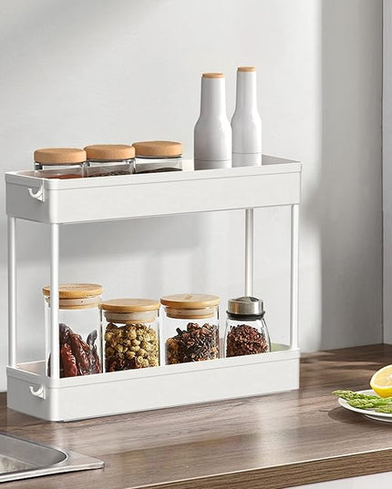 SPACELEAD Slim Storage Cart 4 Tier,Bathroom Storage Organizer Rolling Utility Cart, Mobile Shelving Unit Slide Out Storage Cart for Office, Bathroom, Kitchen, Laundry Room & Narrow Places， White - LeafyLoom