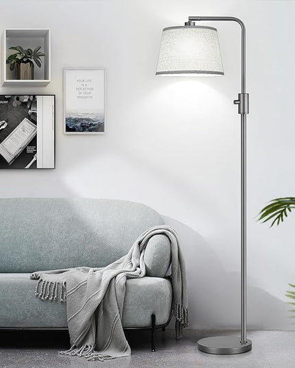 【Upgraded】 Dimmable Floor Lamp, 1000 Lumens LED Edison Bulb Included, Arc Floor Lamps for Living Room Modern Standing Lamp with Linen Shade, Tall Lamps for Living Room Bedroom Office Dining Room-Grey - LeafyLoom