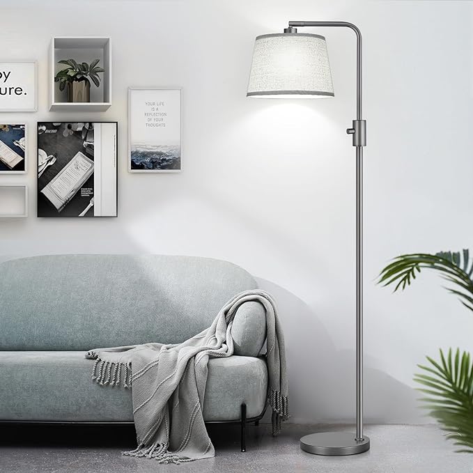 【Upgraded】 Dimmable Floor Lamp, 1000 Lumens LED Edison Bulb Included, Arc Floor Lamps for Living Room Modern Standing Lamp with Linen Shade, Tall Lamps for Living Room Bedroom Office Dining Room-Grey - LeafyLoom