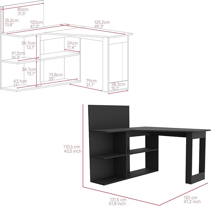 NicBex Kimberly-DW-00206-LWJ Home Office Desks, 51.7"x47.2"x43.3", Black - LeafyLoom