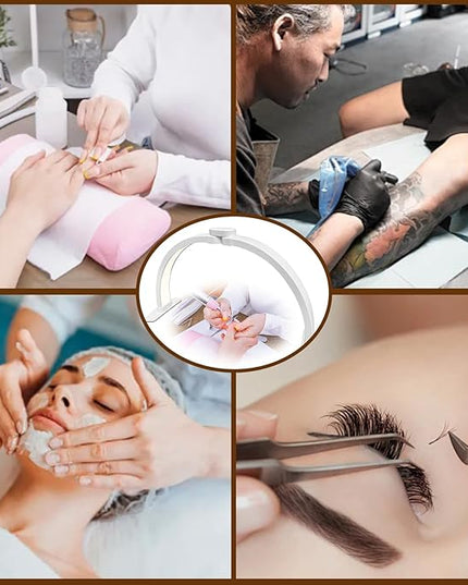 LIGHTLY Half Moon Light for Nail Desk Foldable with Phone Holder, Nail Tech Lamp for Desk with Wire Controller, 3 Color Modes, 5 Brightness for Eyelash Extensions, Tattoo, Nail Art Lighting - LeafyLoom