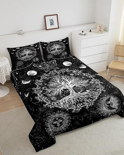 Feelyou Sun and Moon Comforter Bohemian Tree Butterfly Style Bedding Set Psychedelic Hippie Comforter Set for Boys Girls Children Teens Bedroom Decor Galaxy Astrology Duvet Set Twin Size - LeafyLoom
