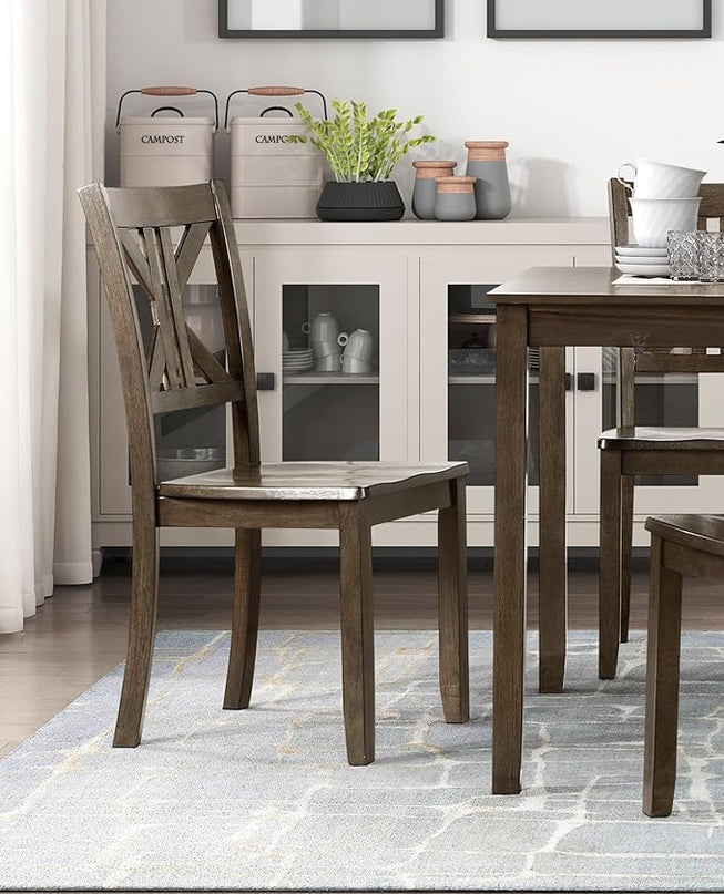 NicBex Dining Table Set for 4 Kitchen & Dining Room Tables 5Pc Dining Set Table and 4 Side Chairs X-Back Design Kitchen Dining Furniture Wooden Transitional Breakfast, Brown Mix - LeafyLoom