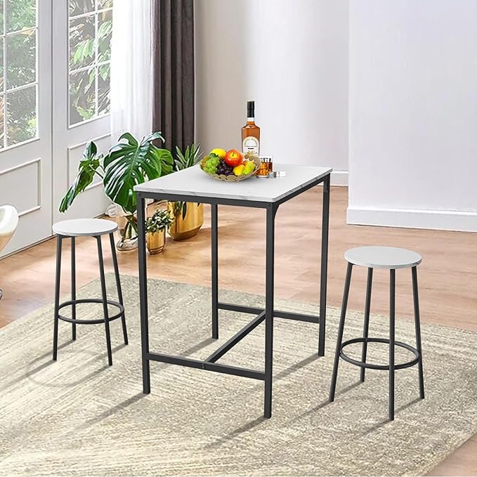 AT-VALY 3-Piece Bar Table Set with 2 Stools,Dining Room Table Set,Small Spaces (Black) - LeafyLoom