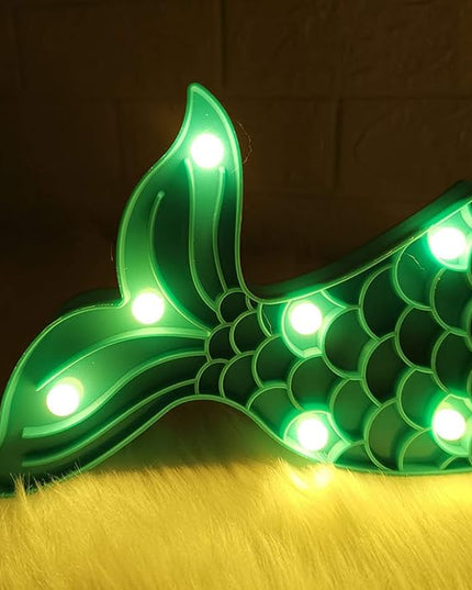 Cute Mermaid Tail Night Light, Mermaid Party Supplies, Mermaid Birthday Party Decorations, Mermaid Lamp, Battery Operated Led Light, Mermaid Bedroom Decor for Girls（Green） - LeafyLoom