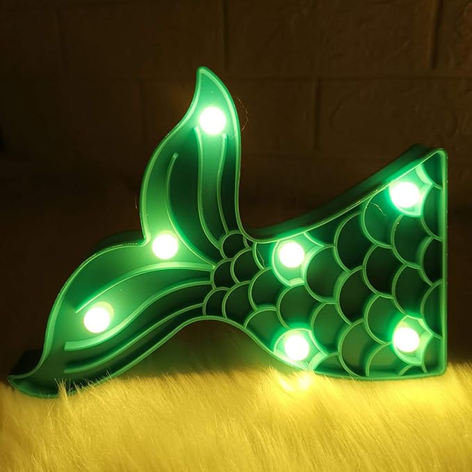 Cute Mermaid Tail Night Light, Mermaid Party Supplies, Mermaid Birthday Party Decorations, Mermaid Lamp, Battery Operated Led Light, Mermaid Bedroom Decor for Girls（Green） - LeafyLoom