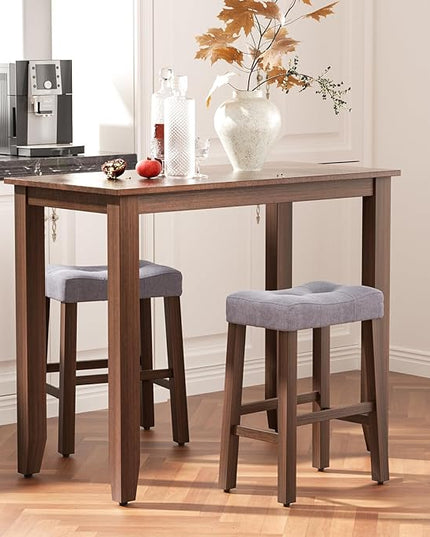 Nathaniel Home 3 Piece Table Set Counter Height Dining Furniture One Bench and Two Saddle Stools, Walnut - LeafyLoom