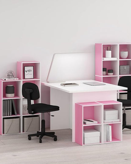 Furinno Luder Bookcase / Book / Storage, 5-Tier Cube, Pink/White - LeafyLoom