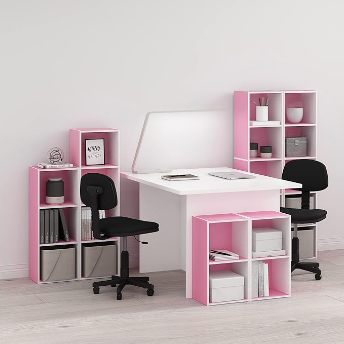 Furinno Luder Bookcase / Book / Storage, 5-Tier Cube, Pink/White - LeafyLoom