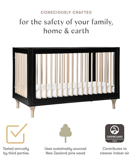 Babyletto Lolly 3-in-1 Convertible Crib with Toddler Bed Conversion Kit in Black and Washed Natural, Greenguard Gold Certified - LeafyLoom