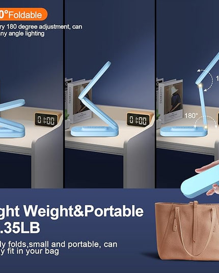 LED Desk Lamp for Office Home & Battery Operated Lamp Rechargeable Lamp Foldable & Portable Light, LED Desk Light Strip, 3 Brightness Dimmable Small Desk Lamp Wireless Reading Lamp - LeafyLoom