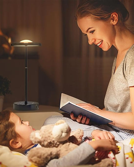 LED Table Lamp Dimmable Desk Lamp Reading Lamp with USB A & Type C Charging Port 2 Prong Outlet Power Touch Control Night Light Retractable for Bedroom, Living Room, Dorm, Study, Home Office - LeafyLoom