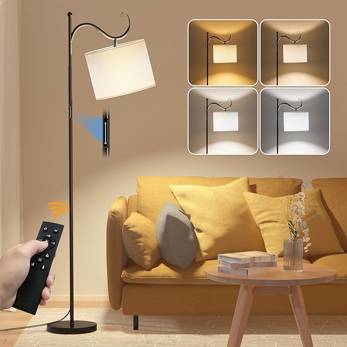 Dimmable Floor Lamp with Remote, Adjustable Floor Lamps for Reading, 12W LED Modern Standing Lamp Arched, Tall Floor Lamps for Living Room, Touch Control, 1200LM Super Bright - LeafyLoom