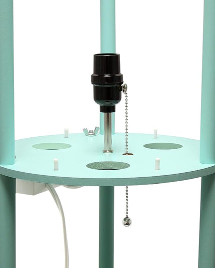Simple Designs LF2010-AQU 62.5" Round Modern Shelf Etagere Organizer Storage Floor Lamp with 2 USB Charging Ports, 1 Charging Outlet and Linen Shade for Living Room Bedroom, Aqua, 11.5 x 11.5 x 62.5 - LeafyLoom