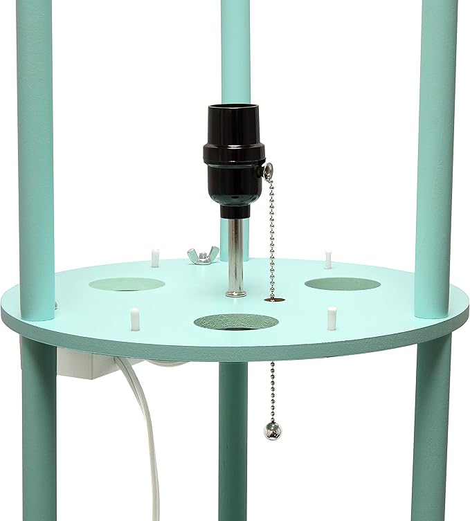 Simple Designs LF2010-AQU 62.5" Round Modern Shelf Etagere Organizer Storage Floor Lamp with 2 USB Charging Ports, 1 Charging Outlet and Linen Shade for Living Room Bedroom, Aqua, 11.5 x 11.5 x 62.5 - LeafyLoom