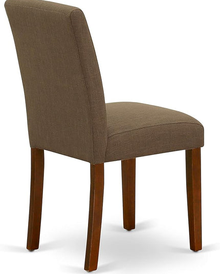 East West Furniture ANAB3-MAH-18 Antique 3 Piece Modern Set Contains a Round Kitchen Table with Pedestal and 2 Coffee Linen Fabric Parson Dining Chairs, 36x36 Inch - LeafyLoom